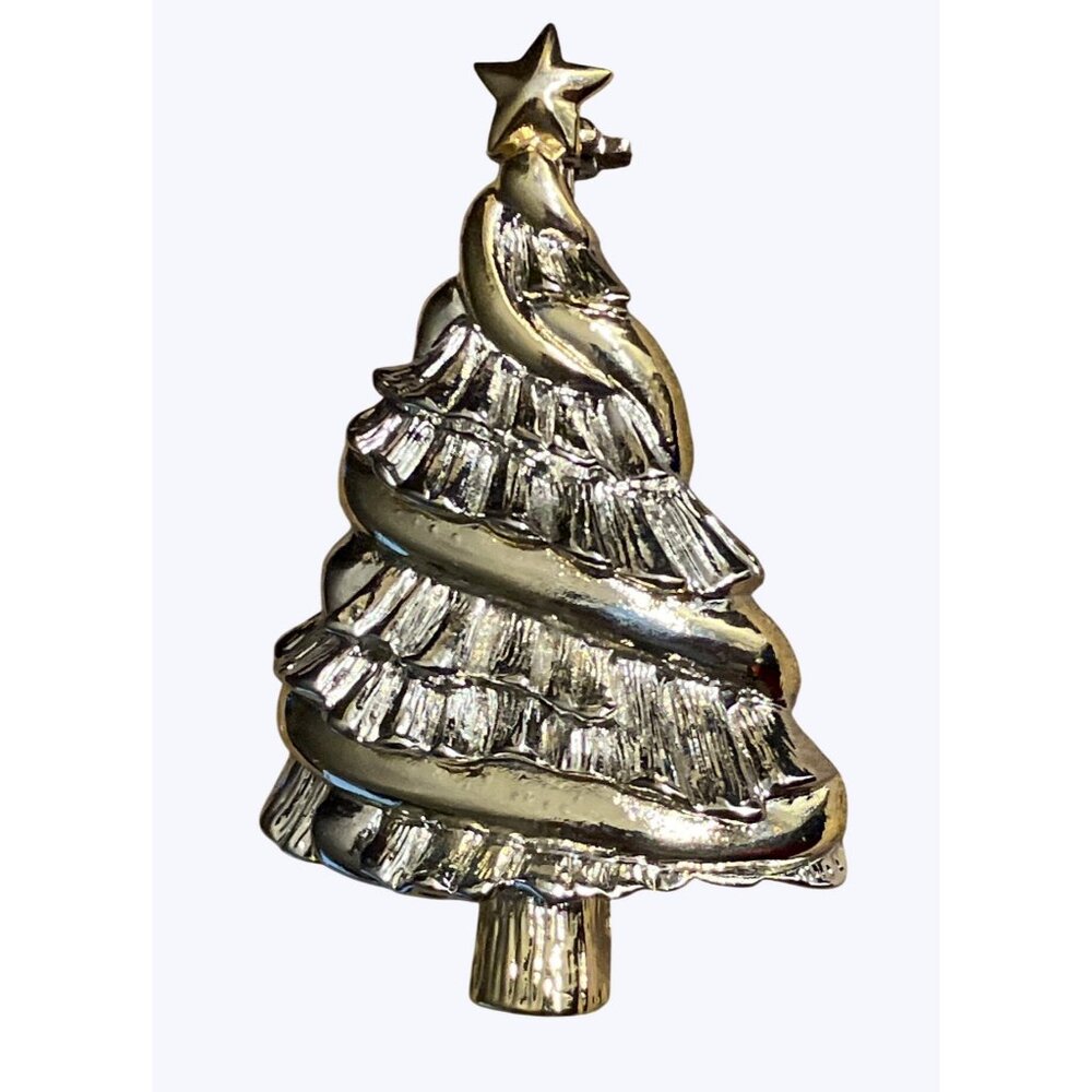 Christmas Tree Brooch Pin With Star Accent Vintage Holiday Jewelry